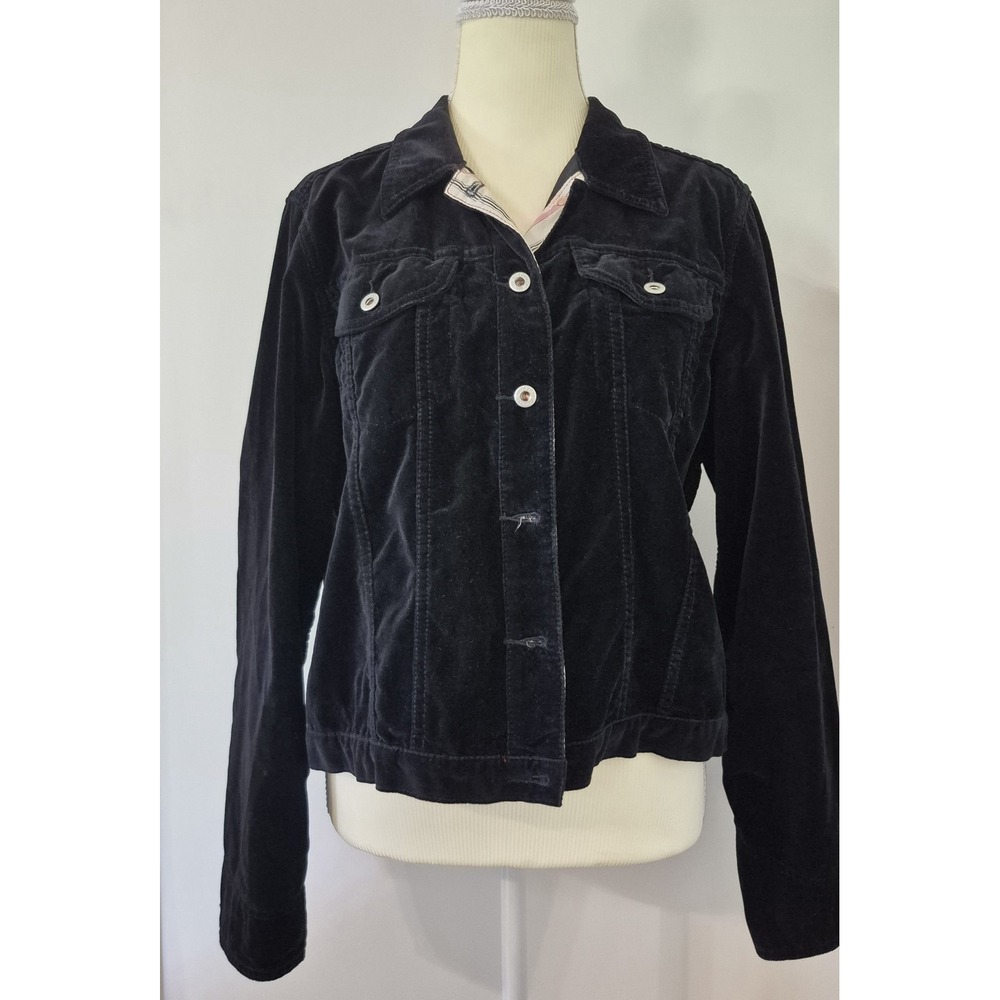 Sundance Women's L Vintage Black Velvet Trucker Jacket Hong Kong Whimsigoth Y2K